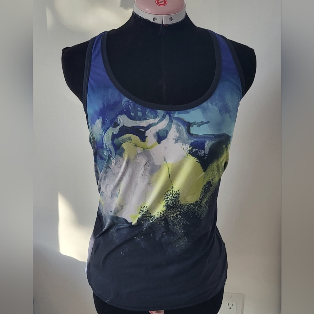 Athleta Blue Green Floral Workout Tank Top Size L